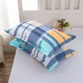 Modern minimalist plaid pair of soft cotton-feel pillowcases in blue and yellow design - Spring Grid / 48*74cm (Pair)