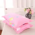 Close-up of pink pillowcase pair featuring colorful polka dot prints in a bedroom setting - Big White Rabbit / 48*74cm (Pair)