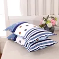 Pair of blue and white striped pillowcases with colorful dot patterns on a bed - Single Love / 48*74cm (Pair)