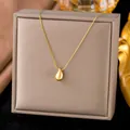 Elegant gold teardrop pendant necklace made of titanium steel for women in golden finish. - Waterdrop Pendant (H449)