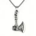 Nordic Viking axe pendant necklace with intricate wolf and Celtic engravings - Axe + Stainless Steel Chain
