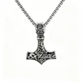 Detailed Nordic Viking Mjolnir hammer pendant necklace with antique silver Celtic knotwork - Nordic Hammer Style