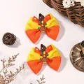 Pair of festive Thanksgiving turkey ribbon bow hair clips for kids - Style A / Orange Yellow