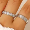 Elegant stainless steel stacking rings set featuring cubic zirconia and star engravings - 2 Pcs/Set / Silver