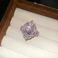 Vintage-style open ring with a square light purple zircon in a beige jewelry box - Open Ring (Silver-Pink) / Pink