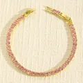 Elegante bracciale tennis dorato con scintillanti cristalli circolari rosa da donna - Colore Oro Zirconia Rosa