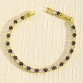 Elegante bracciale tennis placcato oro con zirconi cubici tondi viola e trasparenti alternati - Oro Bianco e Viola Zirconia