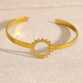 Elegant minimalist gold-plated open cuff bracelet featuring a sun motif on textured fabric - Radiant Sun Style (wg-1410)