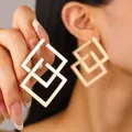 Irregular geometric gold-plated square stud earrings for women with minimalist style - Interlaced Geometric Square (F22)