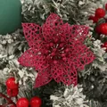 Macro detail of red glitter hollow-out poinsettia flower for Christmas tree decoration - Rose Red