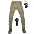 Protective motorcycle riding jeans with detachable CE knee and hip pads - Jes-5 Green (extended Protective Gear) / XS
