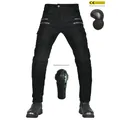 Black motorcycle riding jeans featuring detachable knee and hip protectors for safety - Jes-5 Black (extended Protective Gear) / XS