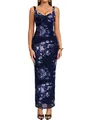 Elegant navy blue floral mesh maxi dress with a bodycon fit and sweetheart neckline - Blue Floral Print / XS