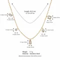 Gold ball chain necklace with assorted zircon pendants and detailed size dimensions - Five Zirconia Round Bead Necklace