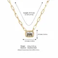 Gold plated stainless steel paperclip chain necklace with rectangular zircon pendant chart - Square Zirconia Paperclip Necklace