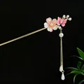 Eleganter Hanfu-Haarstab mit rosa Kirschblüten- und Schmetterlingsquasten-Verzierung - Rosa-weißer Kirschblüten-Schmetterling Quasten-Stil (2645) / Gold