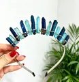 Serre-tête couronne en cristal naturel bleu fait main pour mariages et festivals - Bleu Foncé + Bleu Clair + Serre-tête Argenté Fil d'Argent