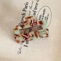 Elegant vintage mint green acetate hair claw clip with French style marble pattern 4.5cm - Green & Brown