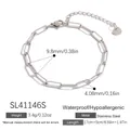 Silver stainless steel paperclip chain bracelet with detailed size measurements. - Silver Paperclip Link Chain Bracelet (SL41146S)