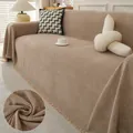 Elegant beige herringbone chenille sofa throw cover featuring decorative tassel edges - 180x130 / Khaki