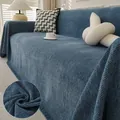 Copridivano in ciniglia blu a spina di pesce con frange e vista dettagliata della trama - Fazzoletto Con Motivo A Spina Di Pesce - Blu / 180*130