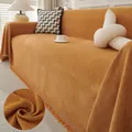 Housse de canapé en chenille orange de haute qualité avec motif à chevrons et franges - Orange