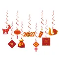 2027 Chinese New Year ceiling spiral hanging ornaments with festive zodiac and red motifs - 1 Set (9 Cards + 9 Single Swirls + Hooks) L-0062