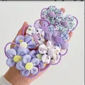 Cute purple fabric flower hair ties with various floral patterns for little girls - Purple Flower Style (0724-5)