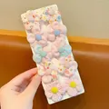 Cute set of ten pastel floral and gingham fabric hair elastics for little girls - Pink Floral Flower Style (0724-6)
