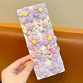 Set of ten purple and lilac flower elastic hair ties for girls on a white display card - Purple Flower Combo Style (0724-7)