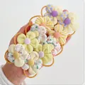 Colorful fabric flower hair ties for girls, soft elastic bands with cute floral designs - Yellow Flower Style (0724-2)