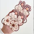 Cute checkered flower hair ties for girls, soft elastic hair bands in autumn colors - Coffee Plaid Flower Style (0724-3)