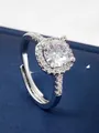 Close-up detail of a silver adjustable ring featuring a brilliant round zircon halo - Open Ring (K-841)