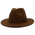 Classic brown wide-brim jazz fedora hat with elegant decorative ribbon bow detail - One Size / Coffee 2