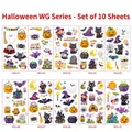Set di tatuaggi temporanei di Halloween per bambini con disegni di zucche e fantasmi - Serie Halloween WG (10 fogli)
