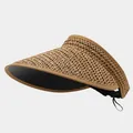 Stylish khaki woven straw sun visor hat for women summer outdoor sun protection gear - One Size / Open Top Khaki