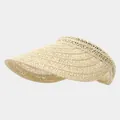 Handwoven straw sun visor hat in natural beige color for stylish summer sun protection. - One Size / Open Top Beige