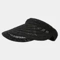 Women's black hand-woven straw sun visor hat with open top for ponytail - One Size / Open Top Black