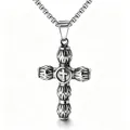 Vintage silver ornate cross pendant necklace for men featuring a thick box chain - Silver Cross (Stainless Steel Chain)