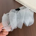 Korean retro hair claw clip featuring a large black and white polka dot mesh bow - Mesh Polka Dot Hair Claw - White