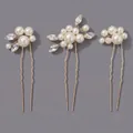 Handmade bridal hair pins set with faux pearls and marquise rhinestones on gold u-pins - Gold Handmade Artificial Pearl (HS-J7589G)