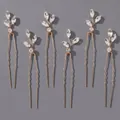 Handmade 6pcs set of gold-toned crystal floral U-shaped hair pins for wedding hair styling - Gold Rhinestone Flower Cluster (HS-J7590G)