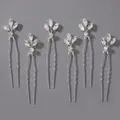 Set of 6 handmade silver wedding hairpins with sparkling crystal rhinestones for bridal hair - Silver Rhinestone Flower Cluster (HS-J7590S)
