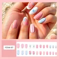 Ocean theme press-on nails set with starfish design, 24 pieces SKU FD344-B7 - Jelly Glue Type / FD344-B7 Pink Blue Starfish
