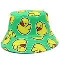 Fashionable green bucket hat featuring an all-over cartoon yellow duck print for sun protection - Green / One Size