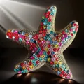 Macro view of a colorful starfish brooch encrusted with vibrant sparkling rhinestones - Fully Rhinestone Starfish In Seven Colors. Size: 4.5cm. Weight: 16 Grams.
