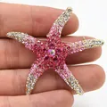 Close-up of elegant pink rhinestone starfish brooch for women's fashion jewelry - Pink Rhinestone Starfish