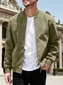 Men's olive green suede lightweight bomber jacket with ribbed cuffs and zip front - S / Army Green