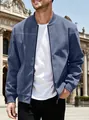 Stylish men's casual suede bomber jacket in light blue finish for outdoor fashion - S / Navy Blue