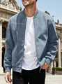 Stylish men's light blue suede bomber jacket featuring ribbed collar and zipper closure - S / Aqua